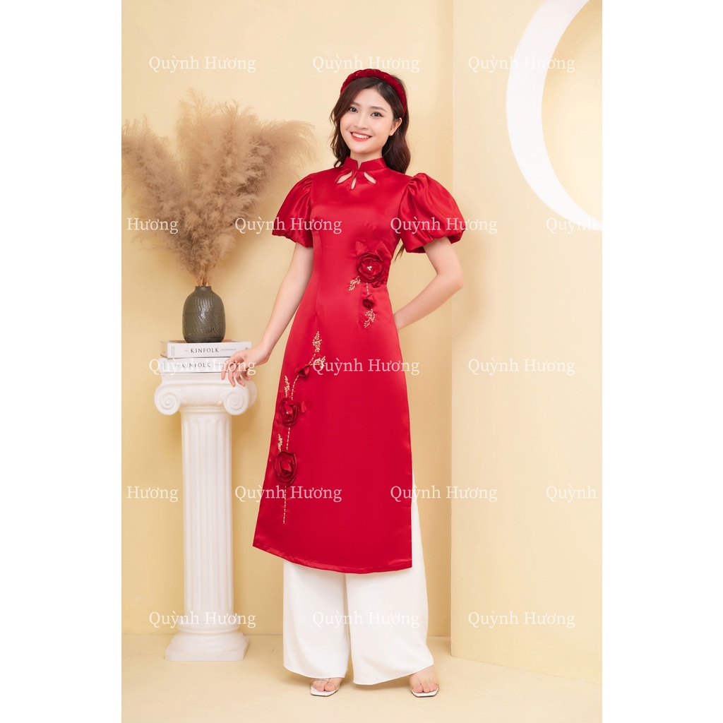 Áo dài cách tân giọt lệ màu đỏ đổ siêu xinh by Quỳnh Hương