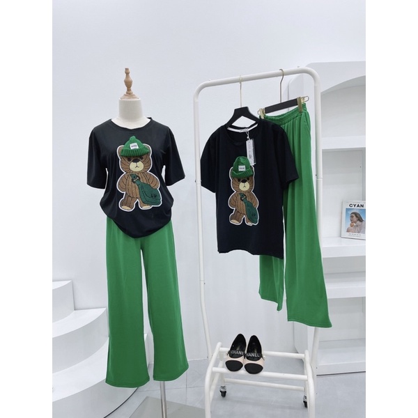 [ 𝐅𝐑𝐄𝐄 𝐒𝐇𝐈𝐏 ] Bộ gấu mũ len đẹp sx  Áo cotton tàu mịn mát, ép 6D bản to, mũ len nổi đẹp  Mix quần cotton