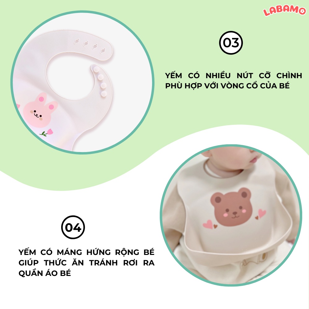 Yếm ăn dặm cho bé silicon 3D có máng hứng siêu mềm chống thấm hình hoa nhí đáng yêu LABAMO YSLC