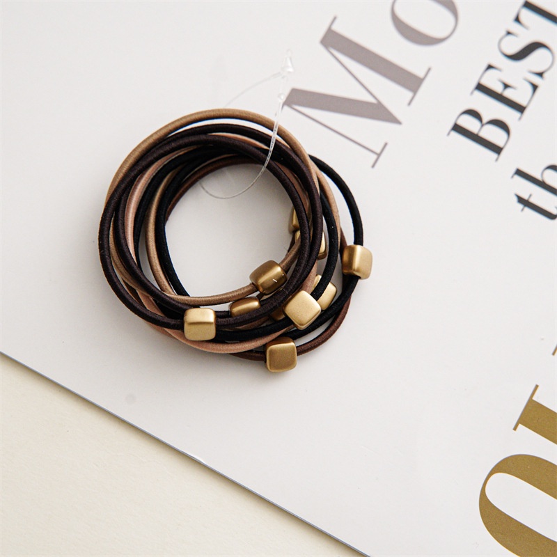 Set 10 Dây Cột Tóc Màu Cà Phê Sữa Hình Tròn / Vuông Đơn Giản Thời Trang Cho Nữ