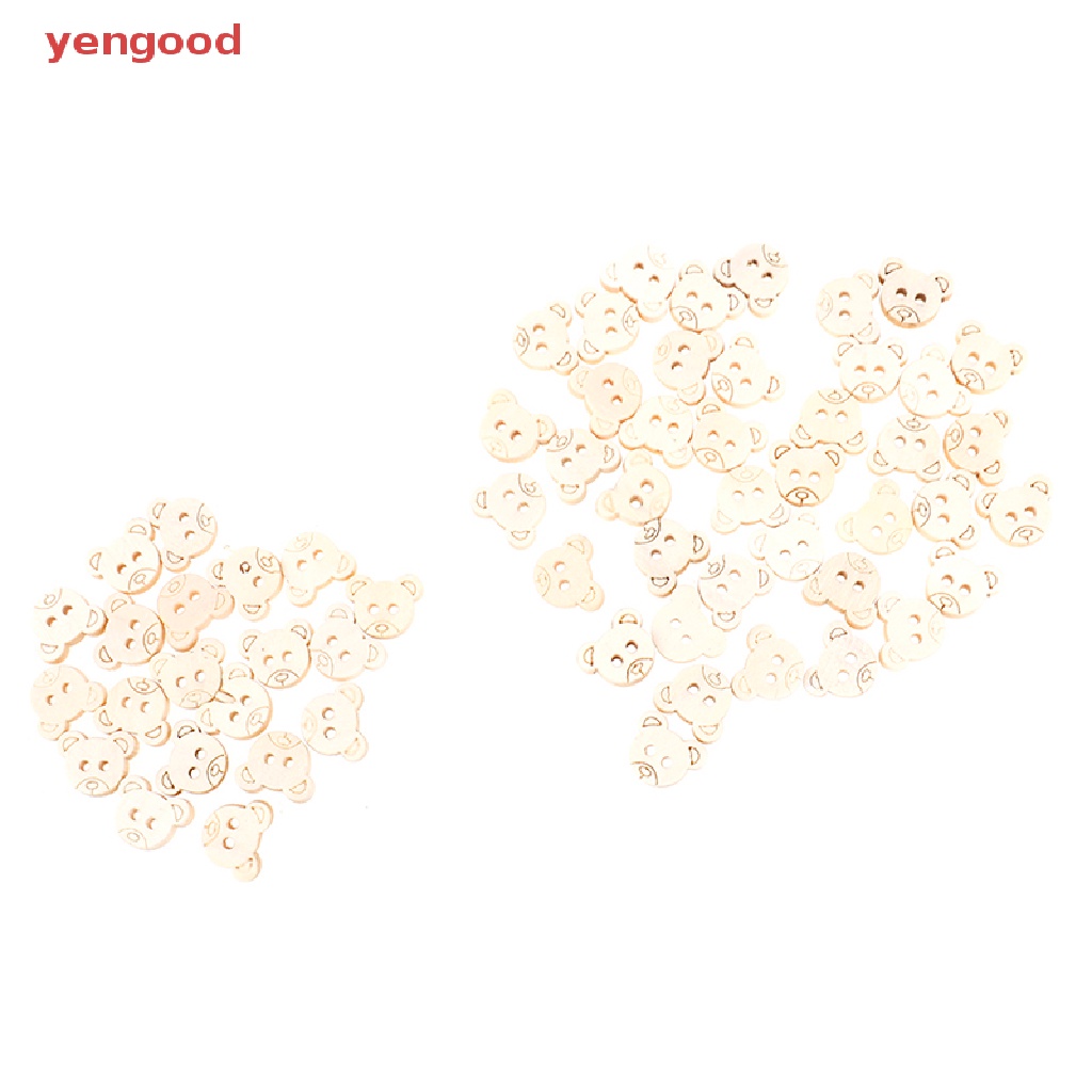 Set 20 Nút Gỗ 2 Lỗ Hình Gấu Bông 13x11mm