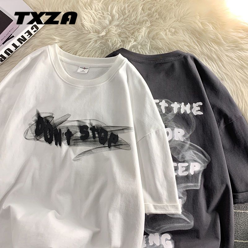 Áo Thun Cotton Ngắn Tay Dáng Rộng In Họa Tiết Cá Tính Theo Phong Cách Mùa Hè Dành Cho