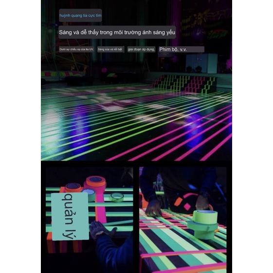 Băng keo màu Selens Gaffers Tape 4 màu , băng huỳnh quang UV để trang trí sân khấu, thiết bị dán nhãn sàn.