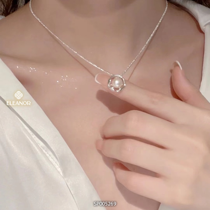 Dây chuyền nữ bạc 925 Eleanor Accessories mặt tròn đính ngọc trai nhân tạo phụ kiện trang sức 5269