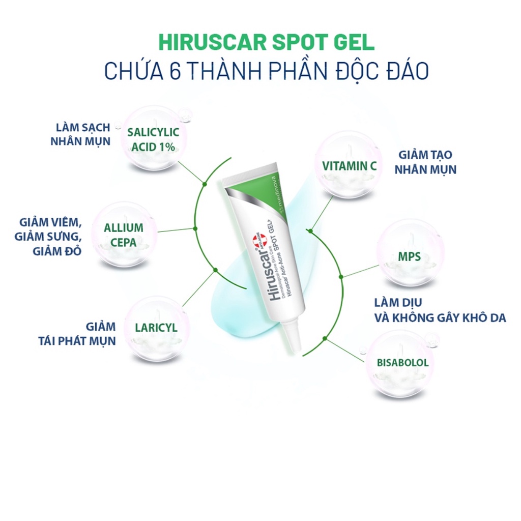 Gel bôi mụn viêm, mụn sưng, mụn đỏ, mụn đầu đen Hiruscar Anti-Acne Spot Gel+ 10g - Nhà thuốc An Đức