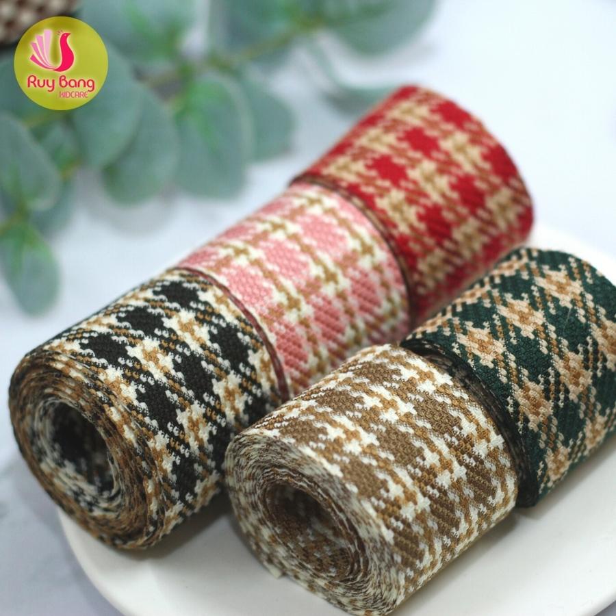 Ruy băng kẻ dạ tweed cao cấp dùng làm nơ kẹp tóc, phụ kiện may mặc