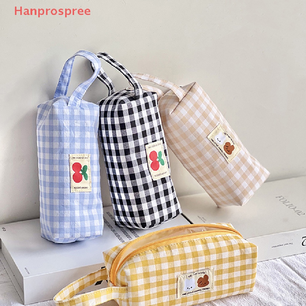 Hanprospree > Túi Canvas Đựng Bút Chì / Mỹ Phẩm / Tiền Xu / Đồ Trang Điểm Kẻ Sọc Caro Dễ Thương well