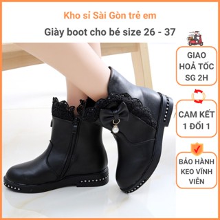 Giày boot bé gái cổ ngắn phối rên dễ thương màu Đen thời trang Hàn Quốc 2023 - Giầy bốt cho bé cổ thấp size 27-37 đẹp