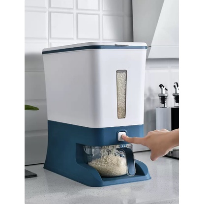 Thùng đựng gạo 12kg thông minh có nút bấm tiện lợi + 1 bát vo gạo