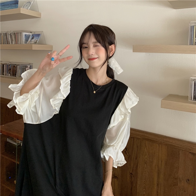 Đầm Thun Ngắn Tay Thời Trang Mùa Hè Hàn Quốc Dành Cho Nữ