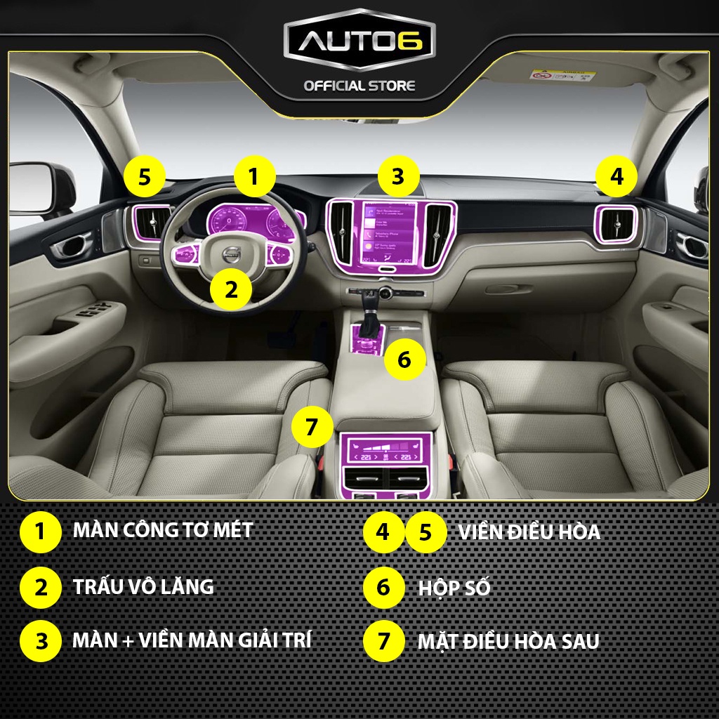 VOLVO XC60 2017-2023: Phim PPF bảo vệ nội thất ô tô - AUTO6<Made in Việt Nam>chống xước, che phủ các vết xước cũ.