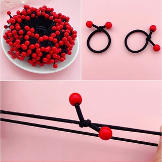 Set 10 Dây Cột Tóc Co Giãn Đính Hạt Đỏ Dễ Thương Dành Cho Trẻ Em