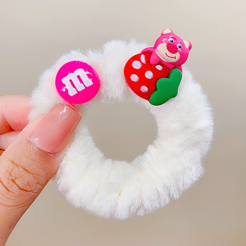 Dây Cột Tóc Lông Nhung Hình Gấu Dâu Dễ Thương Xinh Xắn Dành Cho Nữ-màu ngẫu nhiên