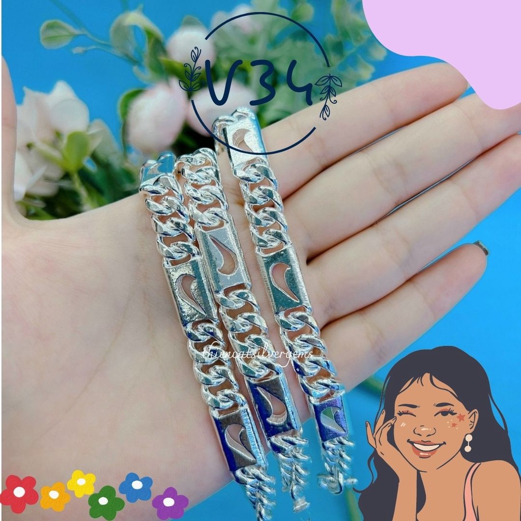 V34 Lắc tay lật sủng bảng Nike khoá chữ S Bạc thật nguyên chất Thiên Cát