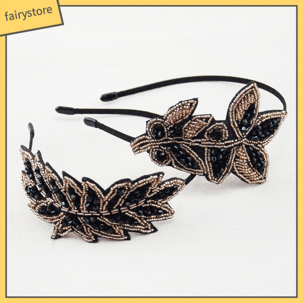 Băng Đô Cài Tóc Co Giãn Chống Trượt Đính Đá Hình Chiếc Lá 1 [Fairy1]