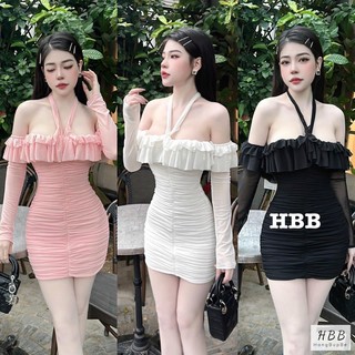 ĐẦM BODY BỆT VAI DÂY YẾM TAY LƯỚI PHỐI BÈO DÁNG NGẮN