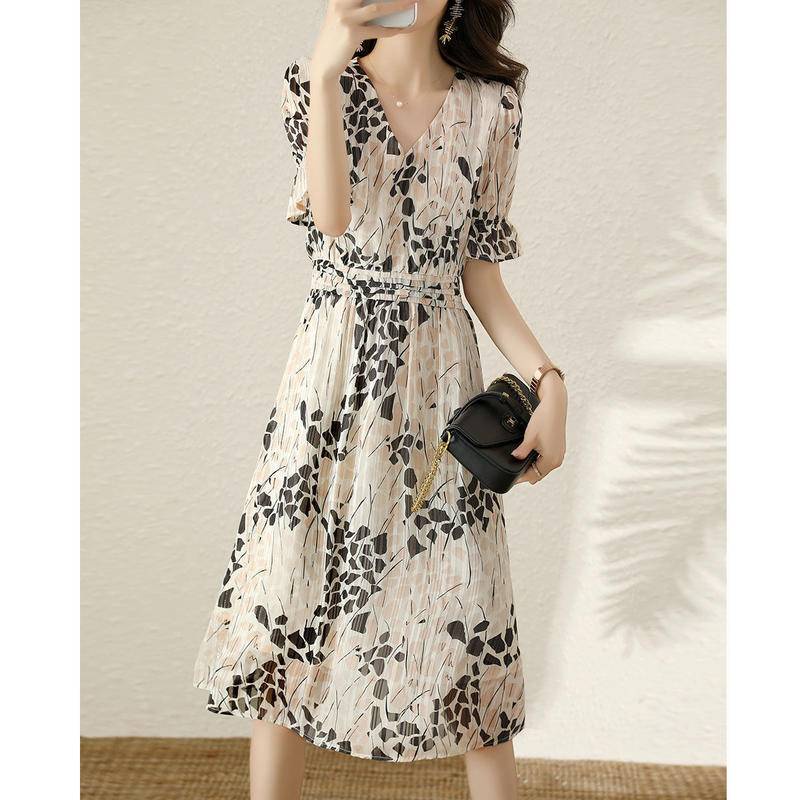 Đầm Chiffon Tay Ngắn Cổ Chữ V In Họa Tiết Hoa Thời Trang Mùa Hè Hàn Quốc 2023