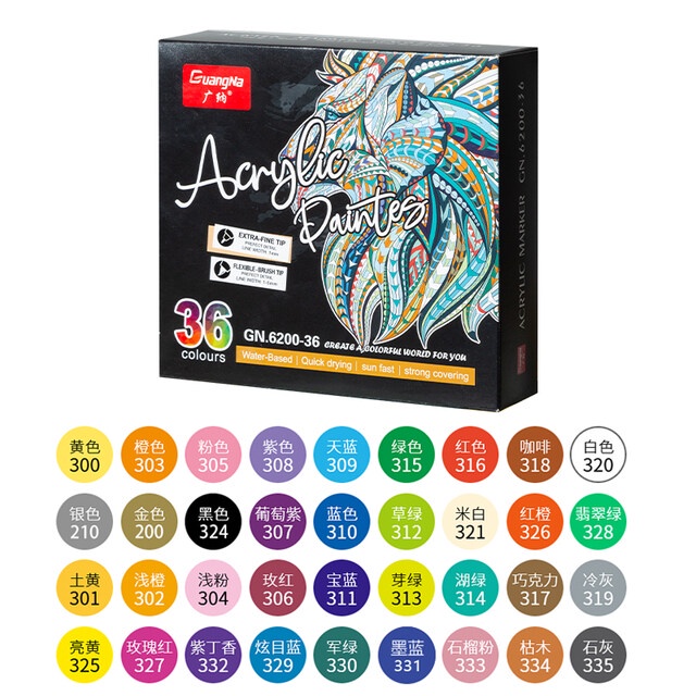 Set 12 / 24 / 36 / 48 / 60 Bút Lông Màu Acrylic Hai Đầu Dùng Vẽ Tranh Đá / Kim Loại / Gốm / Kính / Vải