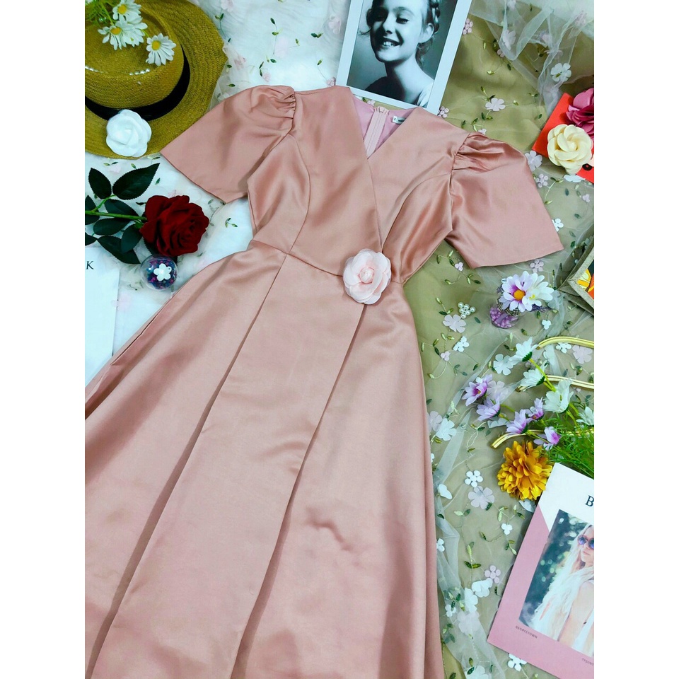 Đầm Dự Tiệc Cổ Tim,Maxi Xoè Tay Phồng Chất Tafta Cao Cấp mịn 2 Lớp full ( Tặng Kèm Tag Hoa Rời) Thời Trang Thiết Kế [MJP