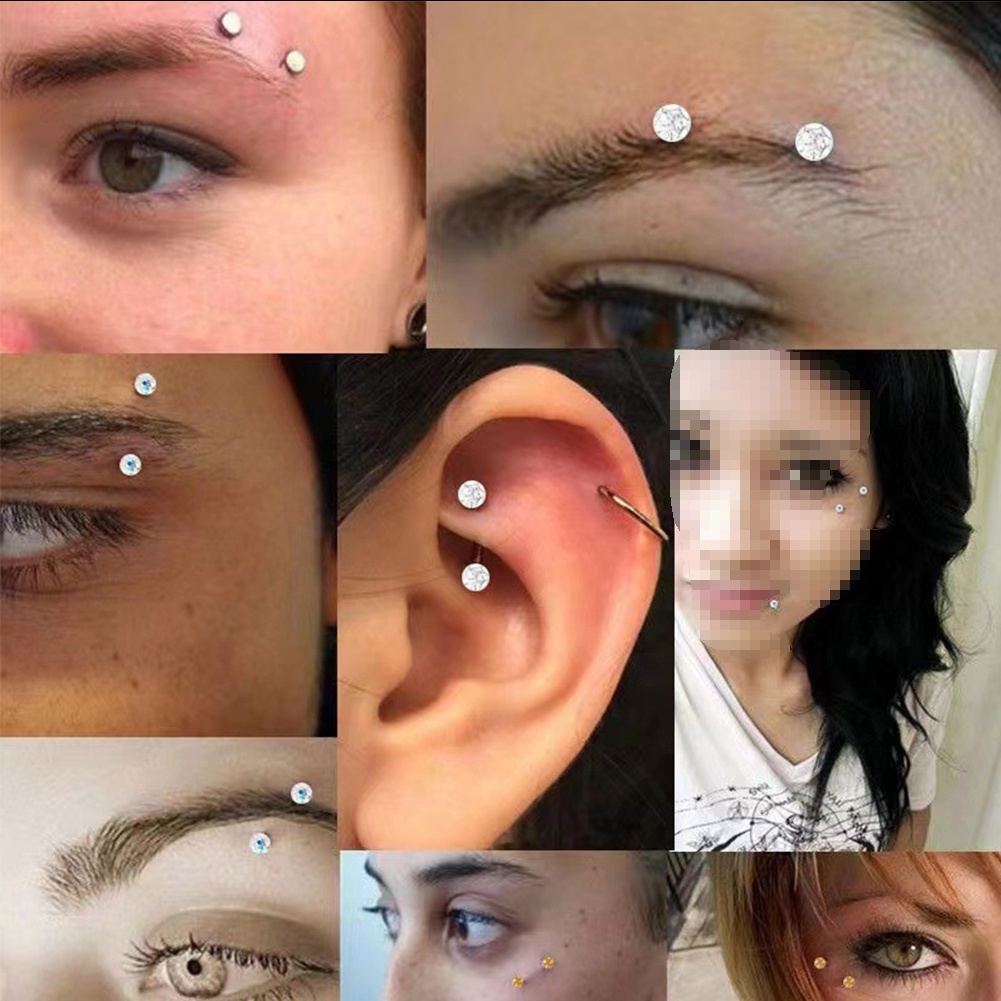 Khuyên Xỏ Lông Mày Đính Đá Zircon Bằng Thép Không Gỉ Thời Trang