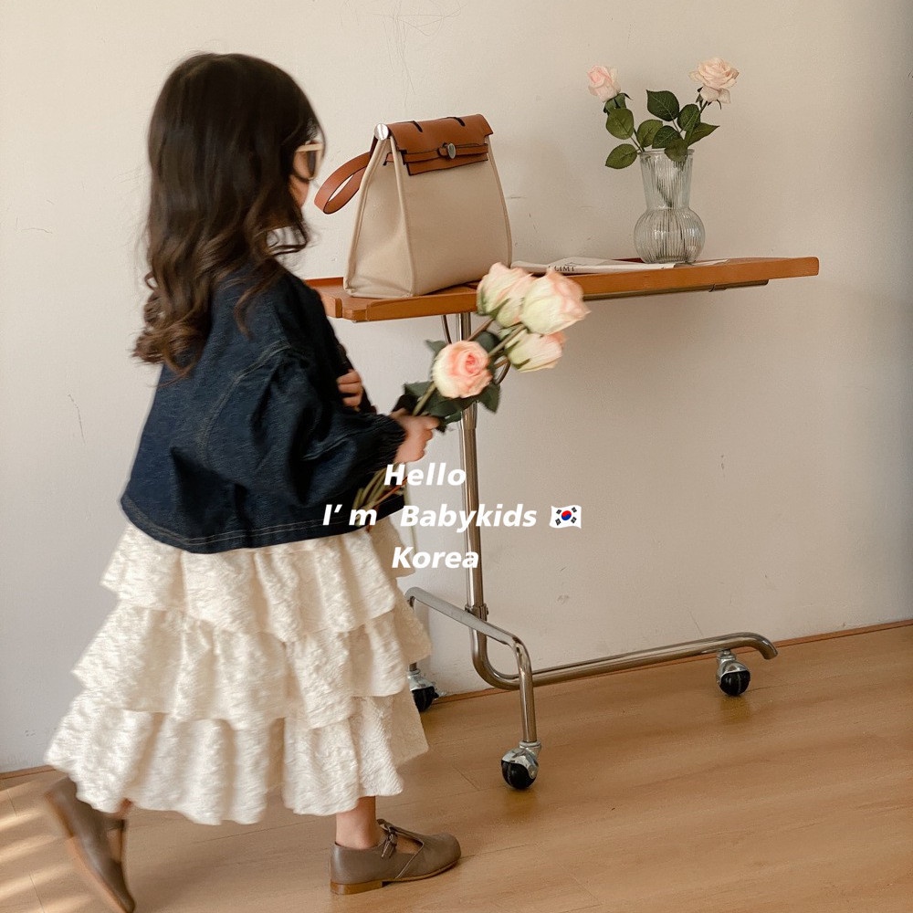Bộ Áo Khoác Denim + Đầm Hai Dây Thời Trang Mùa Xuân 2023 Phong Cách Mới Cho Bé Gái