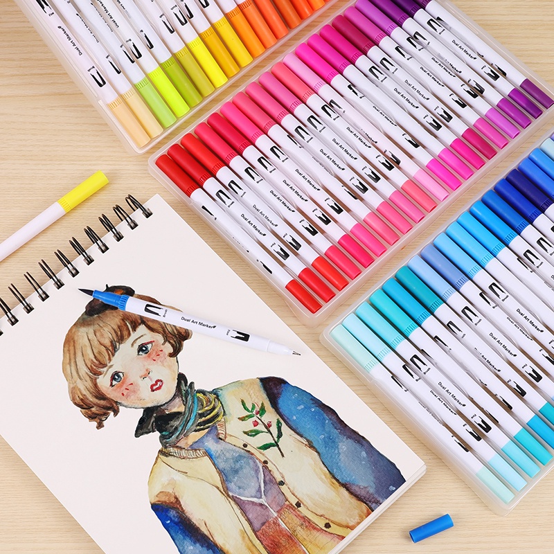 Bút viết tiêu đề Brush 12 màu 2 đầu viết calligraphy bút dạ màu marker nhiều màu trang trí bullet journal - Color House