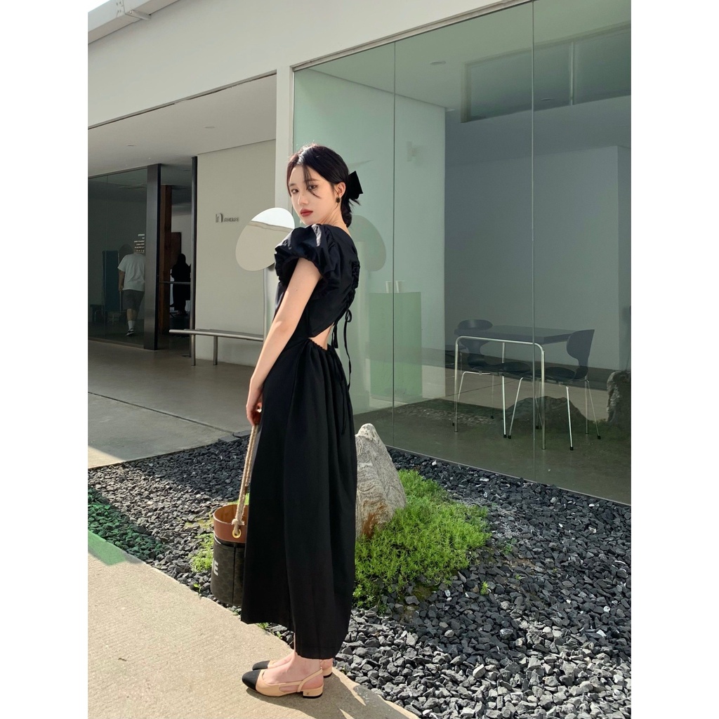 COZOK Đầm Tay Phồng Phối Ren Màu Trắng Lưng Vừa Thời Trang Quyến Rũ Cho Nữ