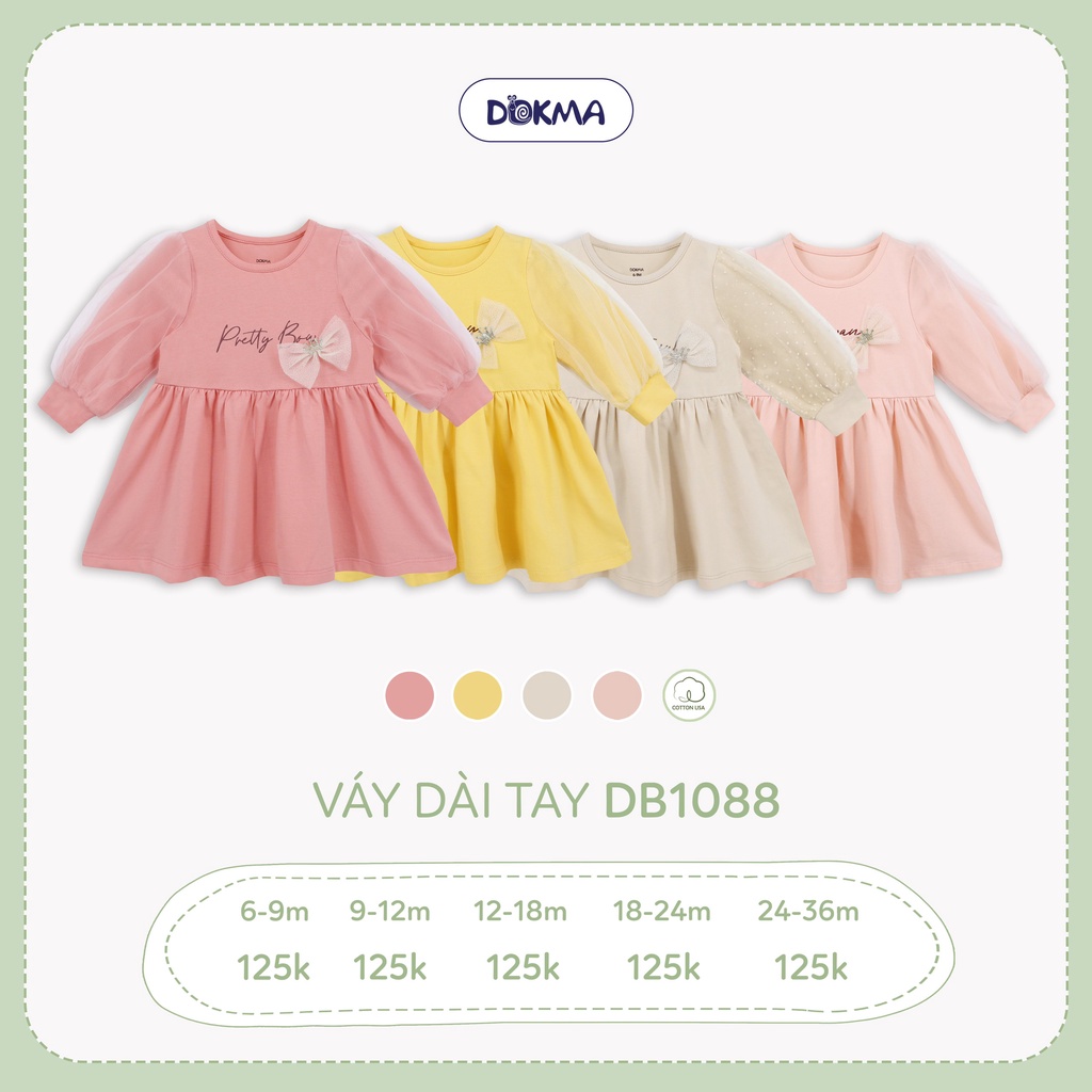DB1214 - DB1088 Váy đầm dài tay thu đông bamboo/ cotton bé gái Dokma (6-36m)