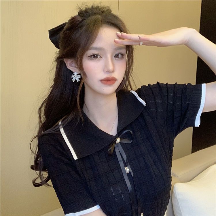 Áo polo COZOKC ngắn tay phối nơ xinh xắn dành cho nữ