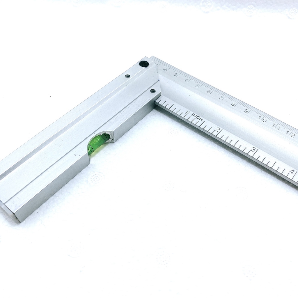 Thước ke góc vuông nhôm Kapusi Nhật Bản 30cm thiết kế nivo, nhôm trắng chống gỉ