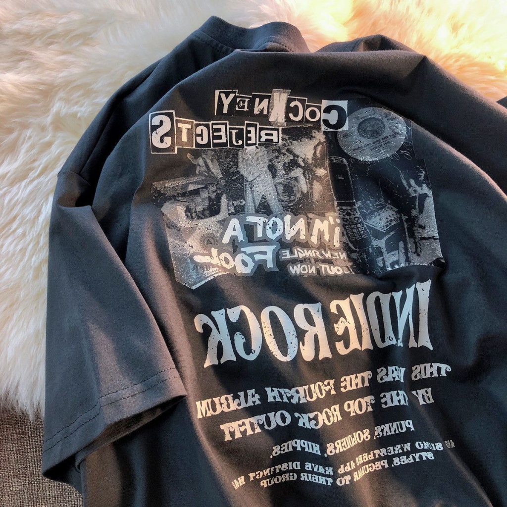 Áo Thun 100% Cotton Tay Ngắn Dáng Rộng Phong Cách Retro