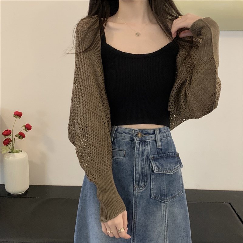 IELGY   Áo Khoác cardigan Dệt Kim Màu Đen Chống Nắng Dễ Phối Đồ Thời Trang Cho Nữ
