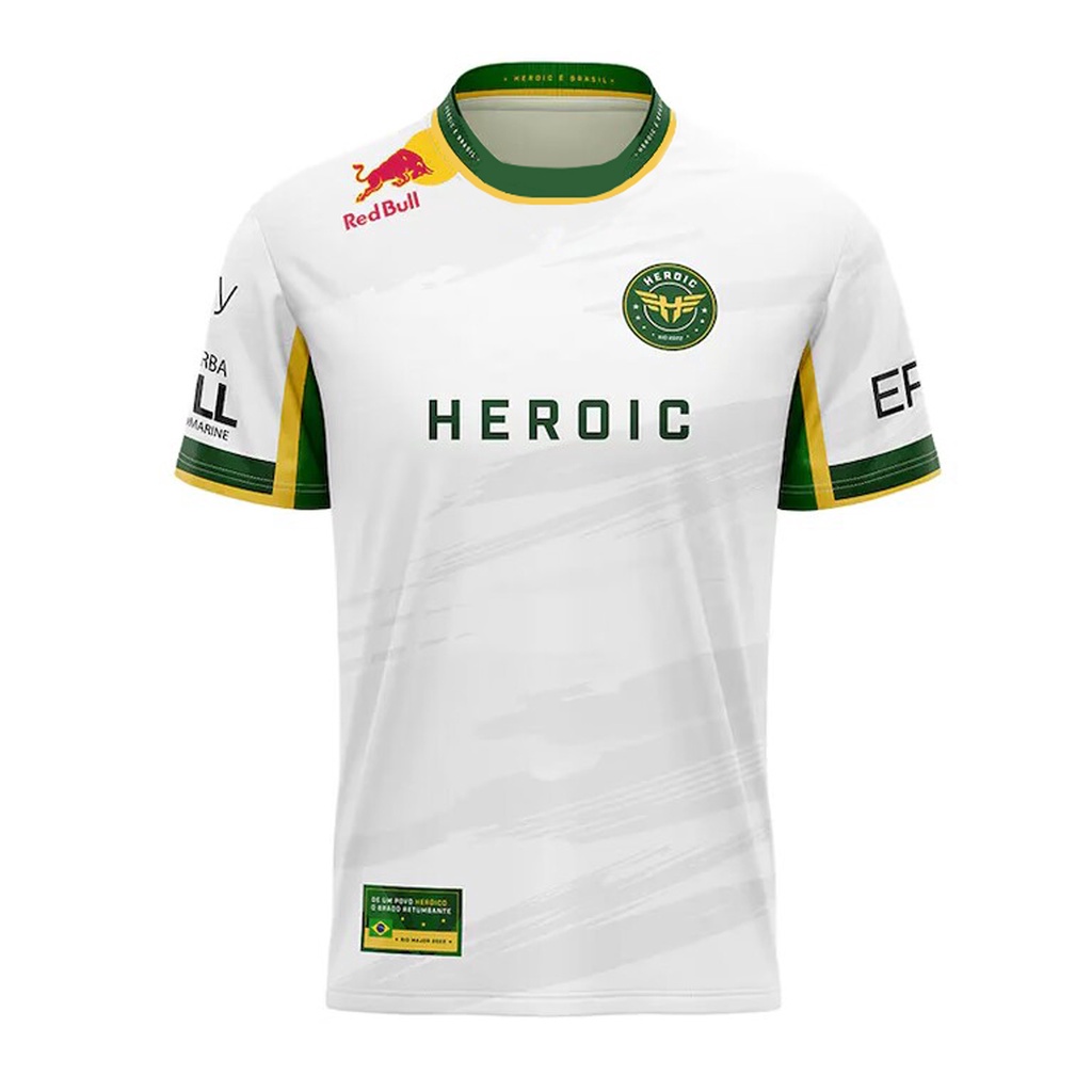 Áo Thun Cổ Tròn Màu Xanh Lá Và Vàng Thiết Kế Brazil Rio Play 2022 Heroic Esports Team