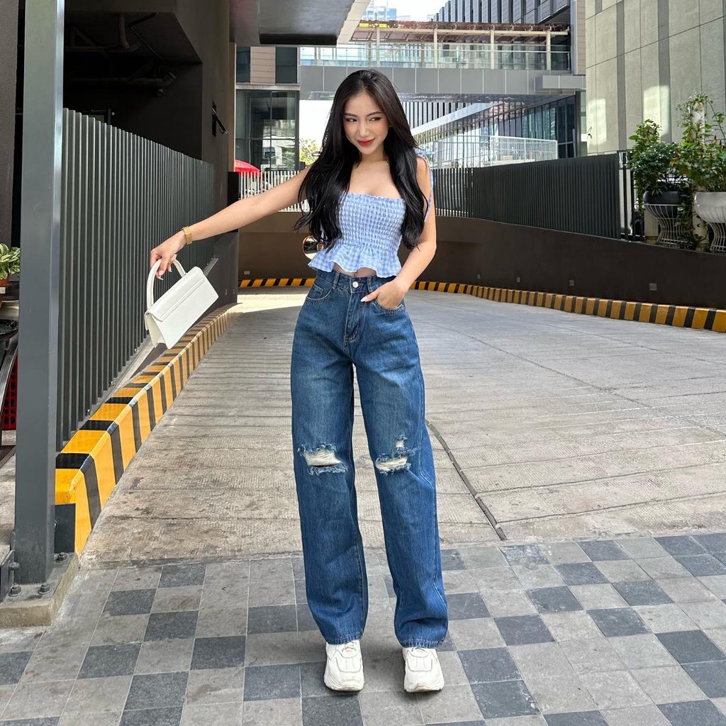 Quần jean ống rộng rách gối túi kiểu mới TiQi Jeans B2-250