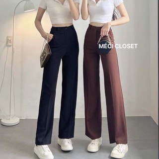Quần dài ống rộng suông khoá trước cạp cao tôn dáng