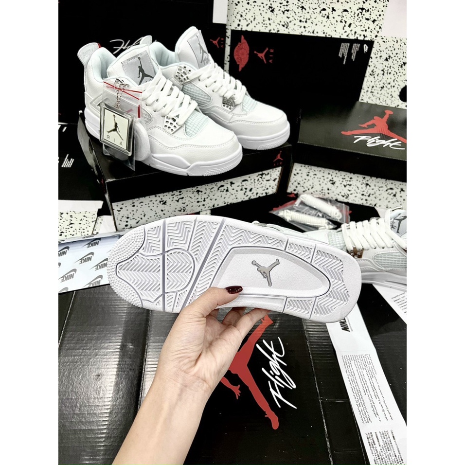 Giày thể thao Sneaker Jordan 4 nam nữ, Giày Sneaker JD4 full trắng cổ lưỡi gà cao hàng đẹp fullbox Seen Sneaker