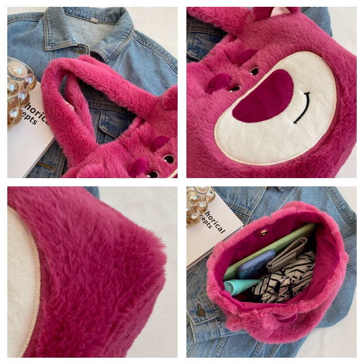 Túi Tote Sức Chứa Lớn In Họa Tiết Dâu Tây / Gấu Hoạt Hình Phong Cách Thời Trang Mùa Xuân 2023