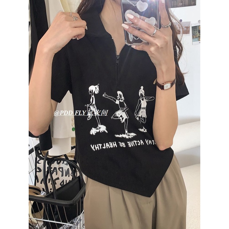 Áo polo COZOK ngắn tay phối khóa kéo phong cách cổ điển