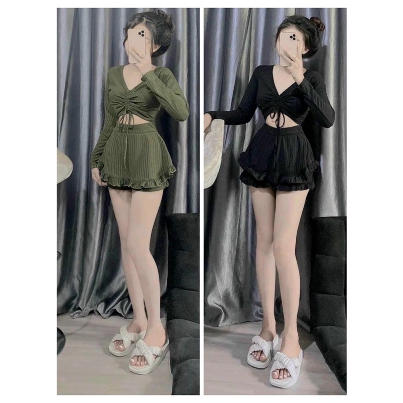 SÉT QUẦN BÈO TẦNG XINH KÈM ÁO RÚT DÂY BODY DX3