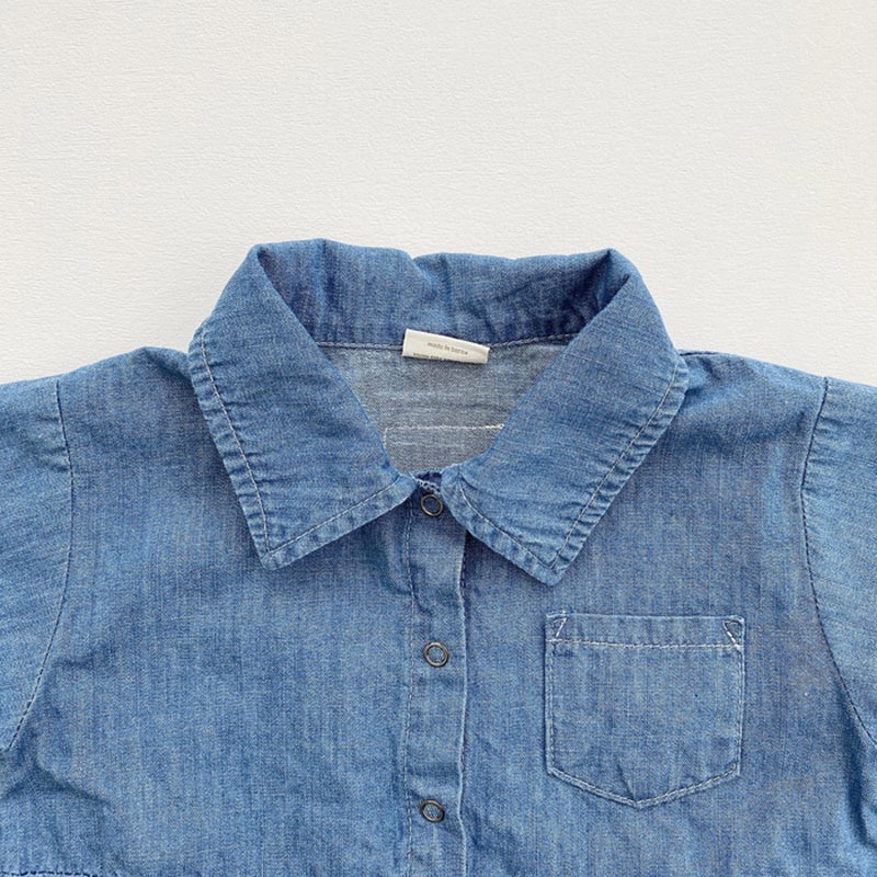 Bộ Áo Liền Quần Denim Tay Dài Cổ Bẻ Thời Trang Xuân Thu Cho Bé