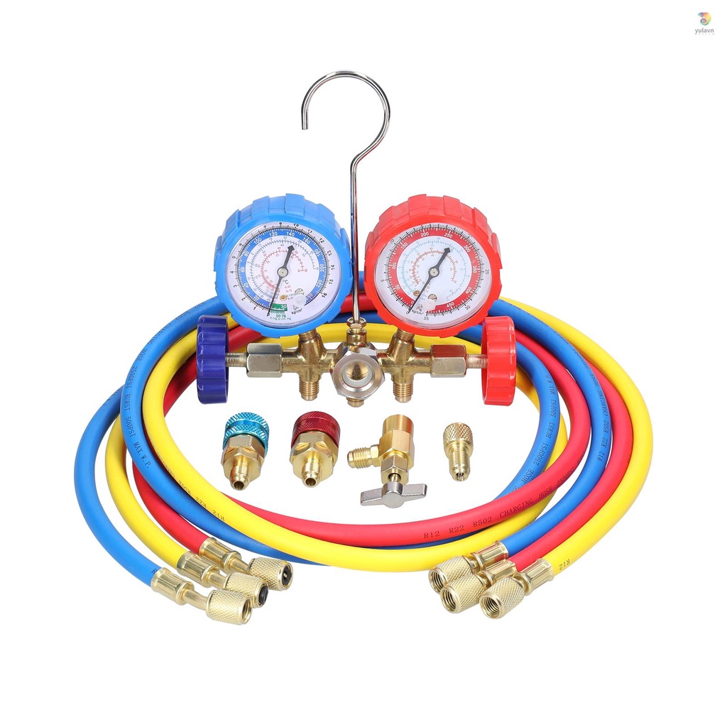 Bộ Đồng Hồ Đo Áp Suất Điều Hòa Làm Lạnh Bằng Đồng Thau Hai Đầu Nối 5ft Cho R12 / R22 / R134a / R502