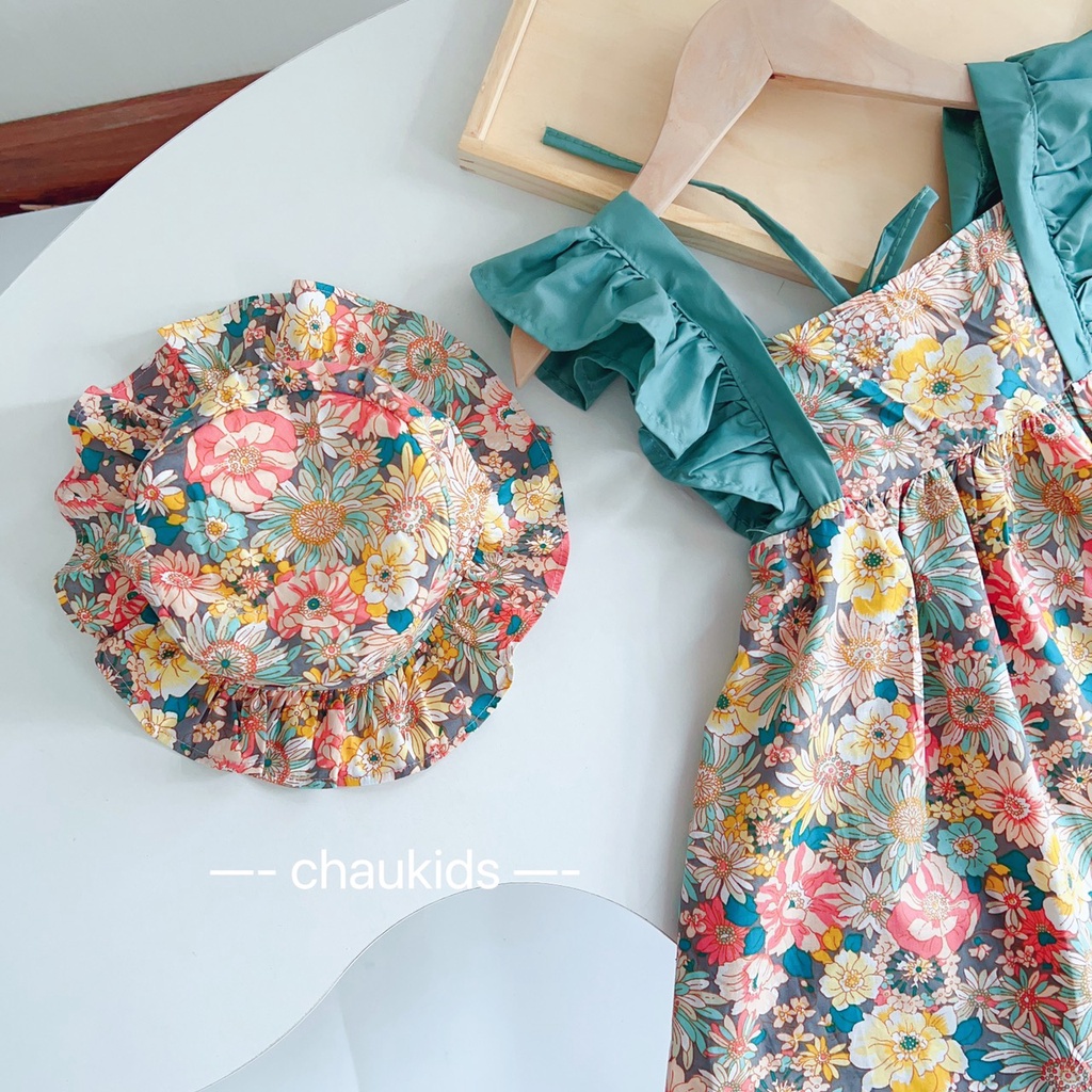 [SALE] Váy 2 Dây Cánh Tiên Bèo Vai Bé Gái Vải Thô Mềm Họa Tiết Hoa Nhí, Đầm Cho Bé Mặc Đi Học Cực Đẹp CKV301