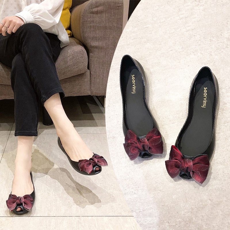 Giày Sandal Nhựa Trong Suốt Đính Nơ Chống Trượt Thời Trang Đi Biển Cho Nữ