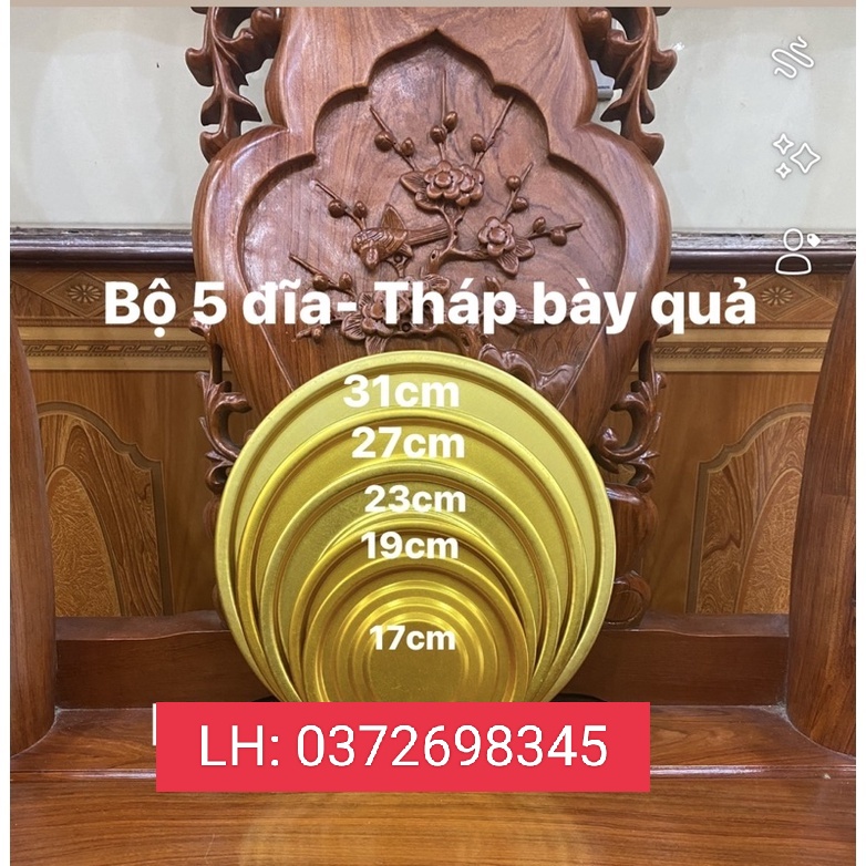 Tháp bày quả, Tháp ngũ phúc nhôm vàng, chắc chắn, tiện dụng, sang trọng