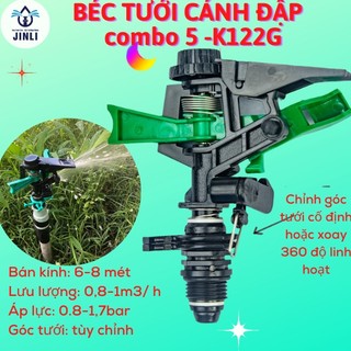   TI INOX  Combo 5 cái Taiwan- K122G Béc tưới cây cánh đập tùy chỉnh góc xoay 360 độ ren 21 bán kính 6-8m 1 vòi phun 