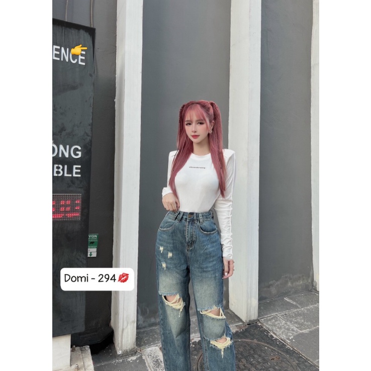 (HCM) QUẦN JEANS BAGGY ỐNG SUÔNG RÁCH GỐI THỜI TRANG CÁ TÍNH , SANG CHẢNH , TÔN DÁNG CHO CÁC CHỊ EM JANGMY SHOP