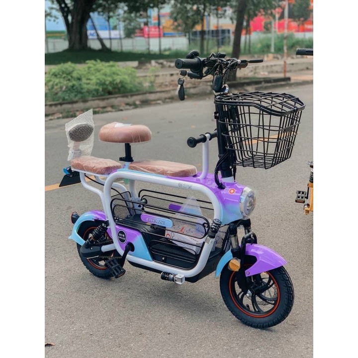 Xe Đạp Điện Lihaze PIN 15A siêu đẹp, siêu bền, nhỏ gọn Đèn tròn thêm gương và xinhan