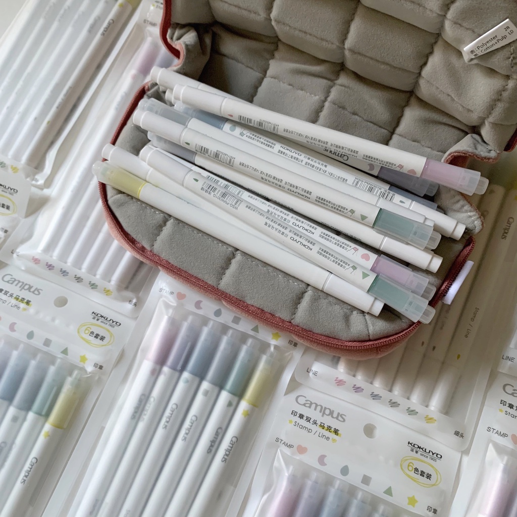 Bút Highlight Kokuyo Campus Stamp Line hai đầu tiện dụng Art Therapy