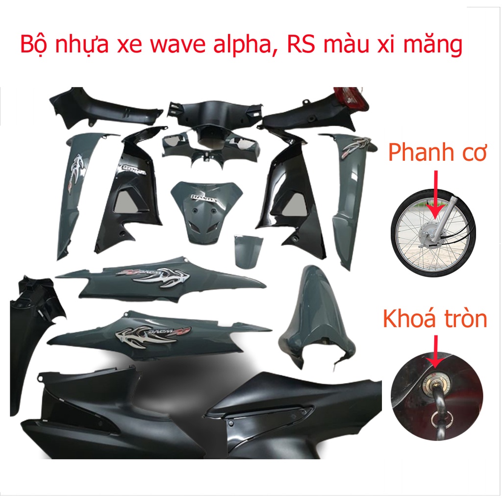 Bộ Dàn áo C100 xe Wave RS - wave alpha  - wave s100  màu Xi Măng, phanh cơ ,khóa tròn đời 2006 đến 2