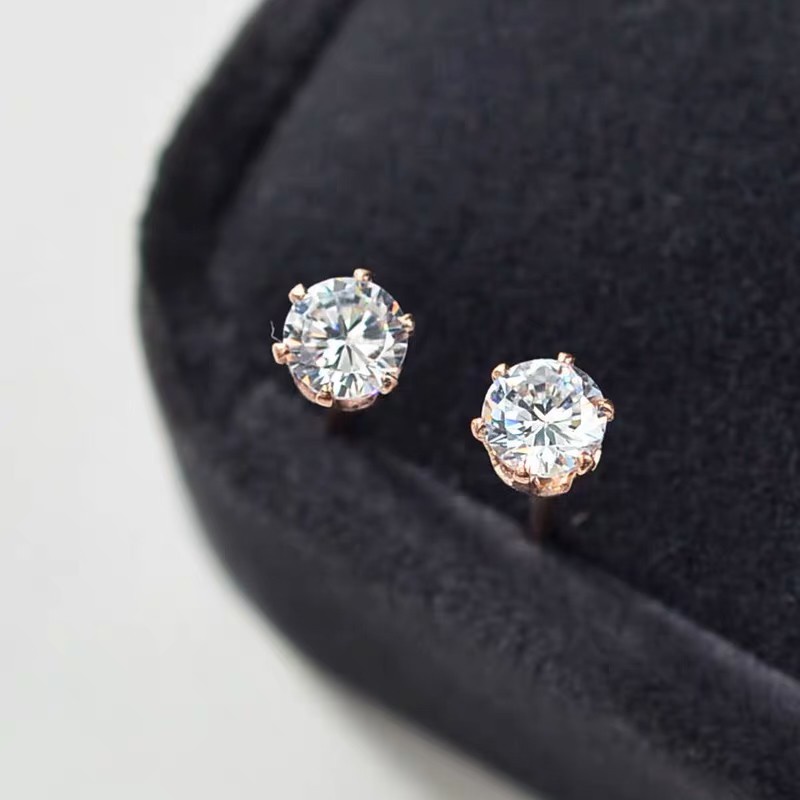 Bông Tai Mạ Vàng Hồng 18K Đính Đá Zircon Đơn Giản Không Gây Dị Ứng